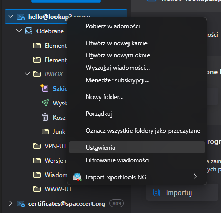 Thunderbird - ustawienia konta i sygnaturka