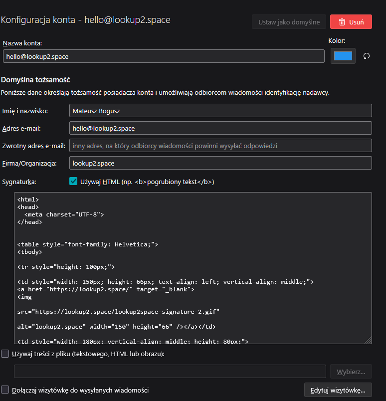 Thunderbird - wklejanie HTML stopki